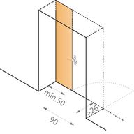 Grafik zeigt Kompensationsmöglichkeit tieferer Laibungen durch Seitenflügel von 50 cm Breite