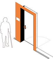 Kontrastreiche Türgestaltung durch farbige Umrahmung der Tür