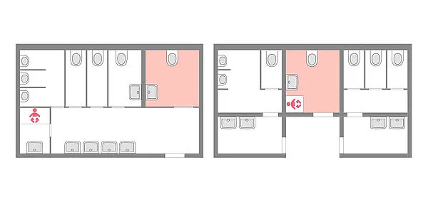 Darstellung der Integration barrierefreier Sanitärräume innerhalb der Sanitäranlagen