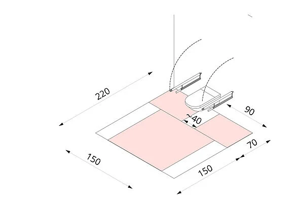 Darstellung der geometrischen Angaben zum beidseitigen Anfahren von Toiletten