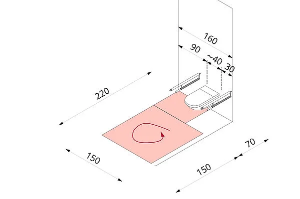 Darstellung der Geometrie einer einseitig anfahrbarer Toilette